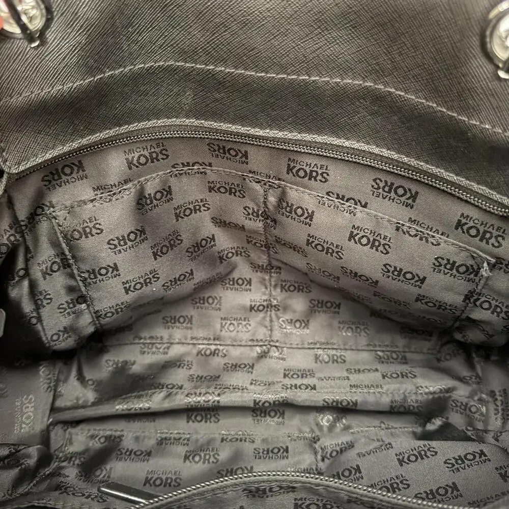 Michael Kors Shoulder Bag Womens Large Black Logo PVC Chain Tote Zip Wallet